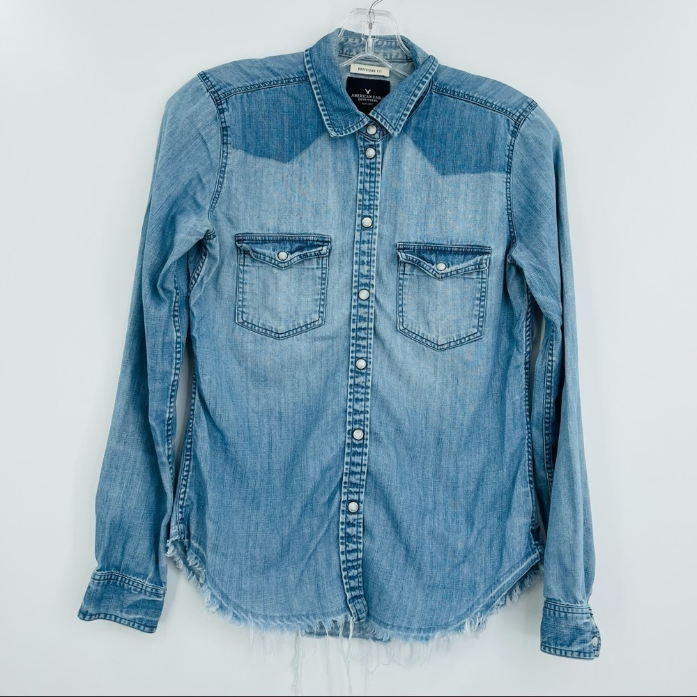 American Eagle destroyed western‎ pearl snap shirt